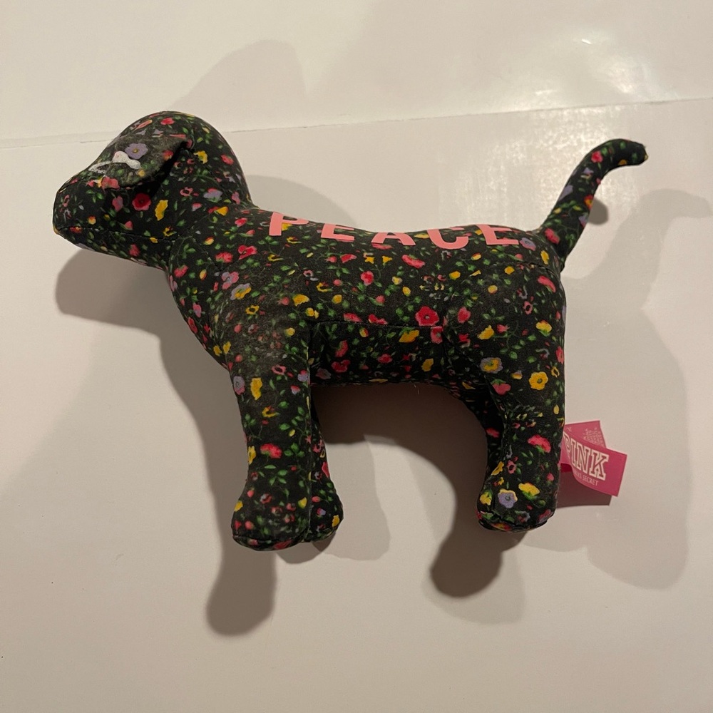 Vintage Pink Victoria’s Secret Peace Stuffed Floral Dog - Picture 3 of 9